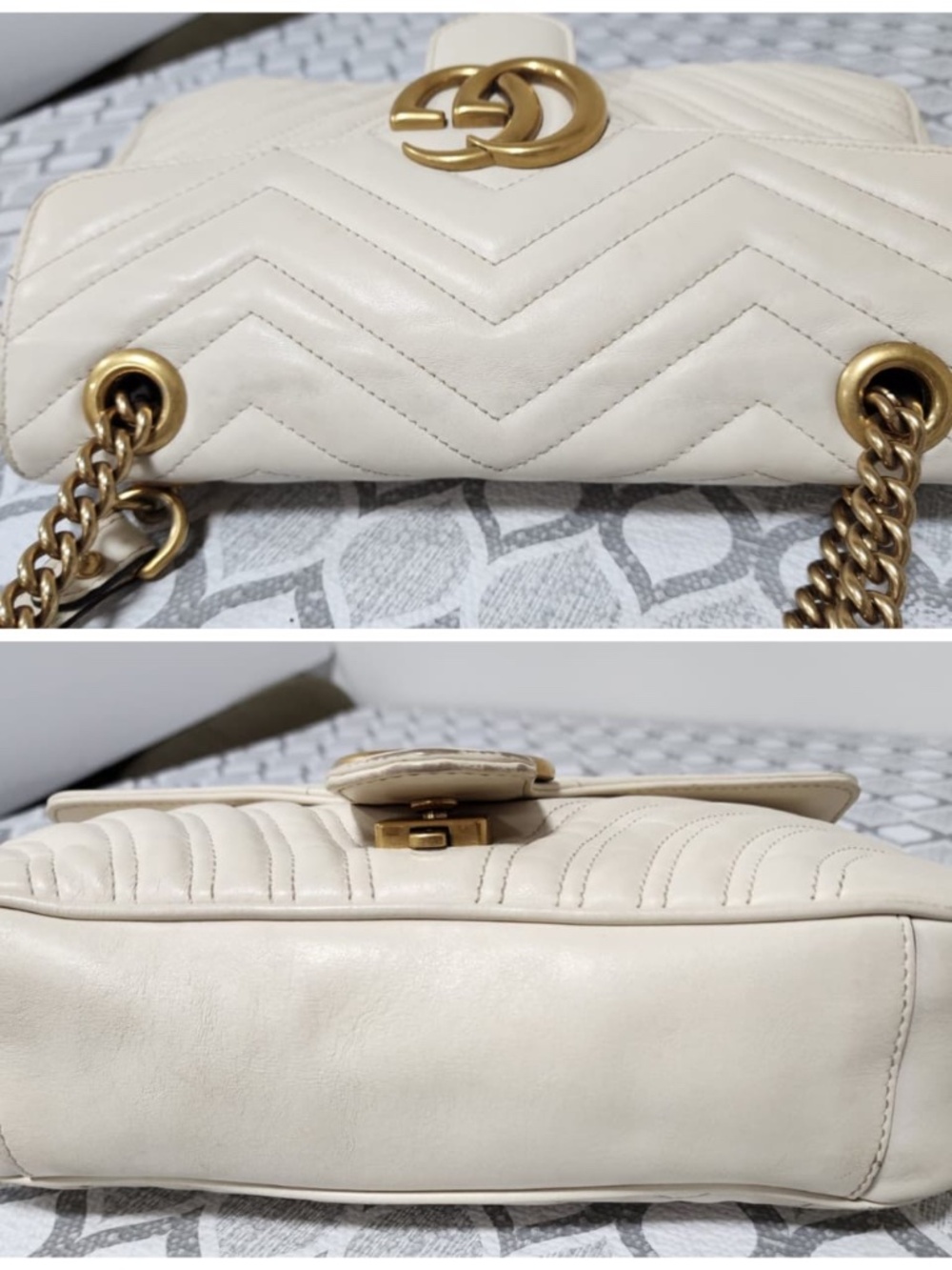 Authentic GUCCI Calfskin Matelasse Medium GG Marmont Shoulder Bag Cream - Picture 8 of 16